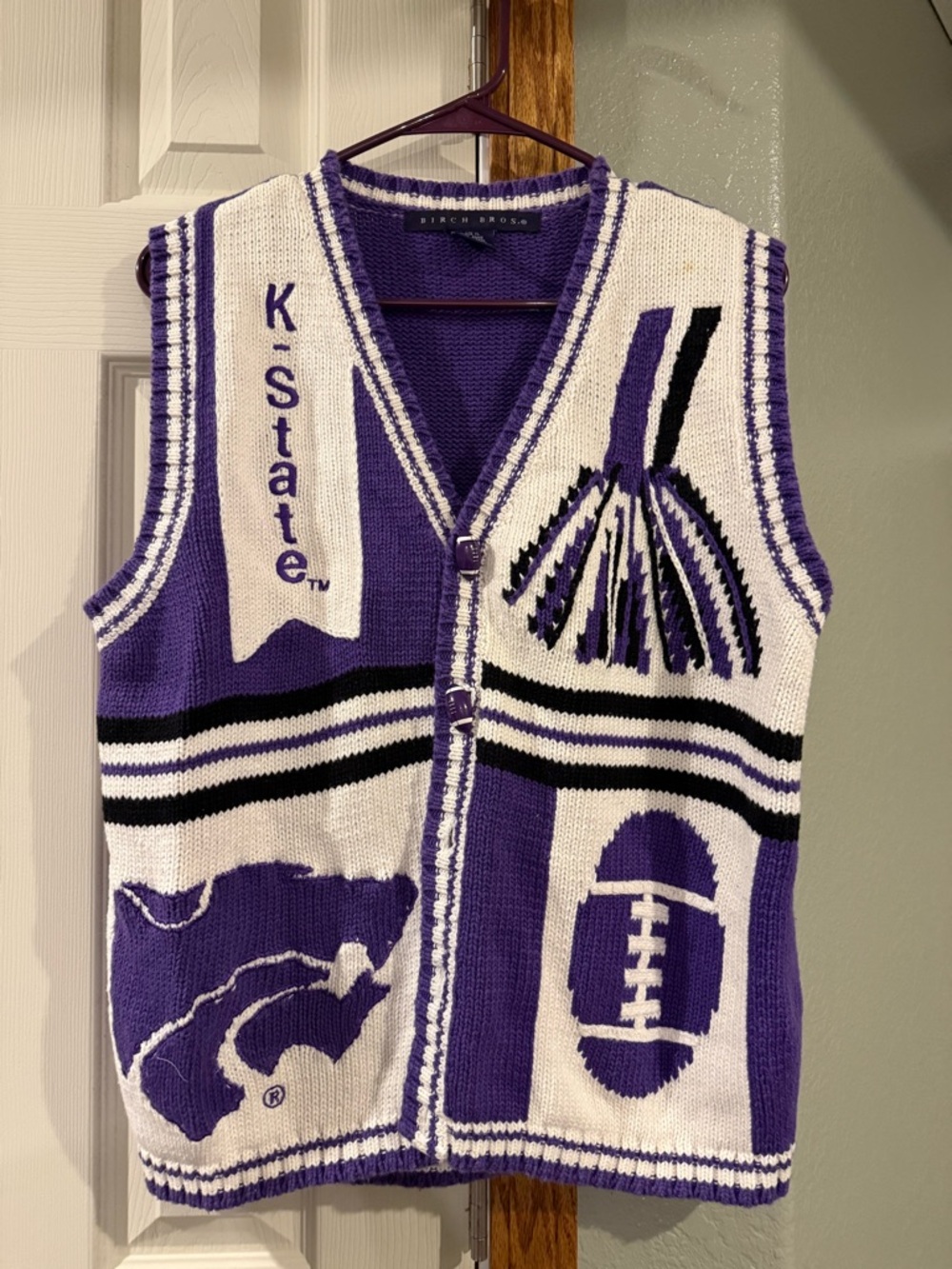 Vintage K-State Purple & White Knit Vest - Collegiate Sleeveless Cardigan